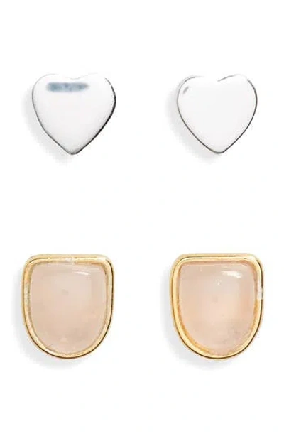Argento Vivo Sterling Silver Mixed Stud Earrings Set In Gold/silver