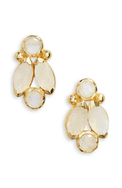 Argento Vivo Sterling Silver Moonstone Cluster Stud Earrings In Gold