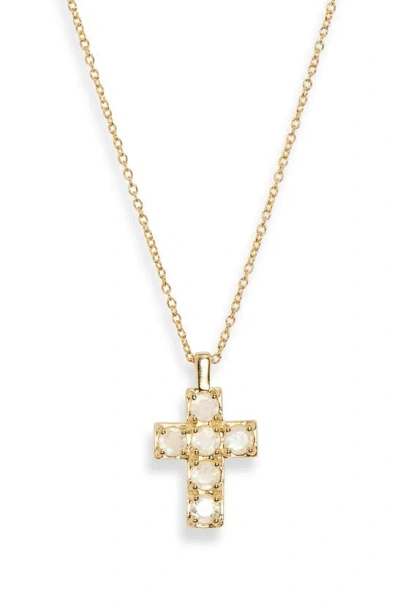 Argento Vivo Sterling Silver Moonstone Cross Pendant Necklace In Gold