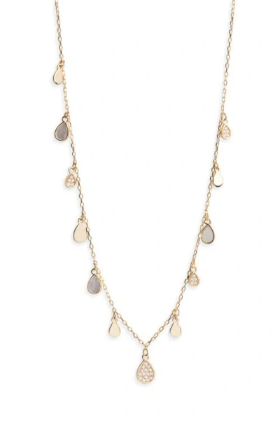 Argento Vivo Sterling Silver Mother-of-pearl & Cubic Zirconia Teardrop Charm Necklace In Gold
