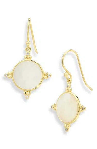 Argento Vivo Sterling Silver Mother-of-pearl & Cz Drop Earrings In Gold