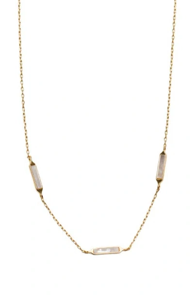 Argento Vivo Sterling Silver Mother-of-pearl Bar Station Necklace In Gold