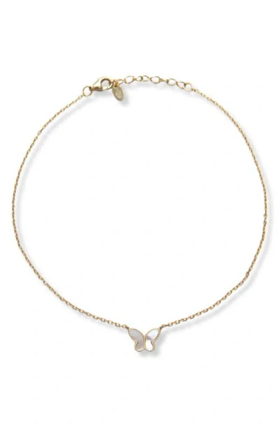Argento Vivo Sterling Silver Mother-of-pearl Butterfly Pendant Necklace In Gold