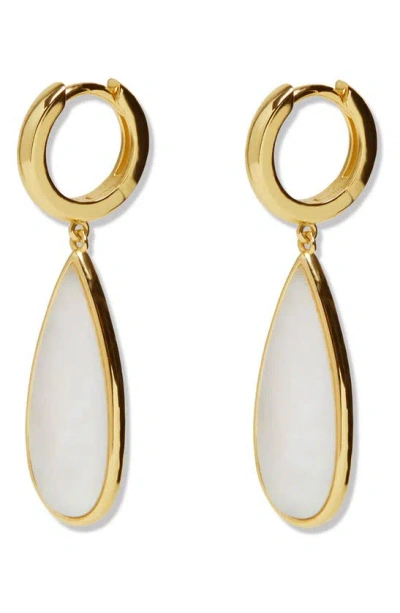 Argento Vivo Sterling Silver Mother Of Pearl Drop Huggie Hoop Earrings In Gold