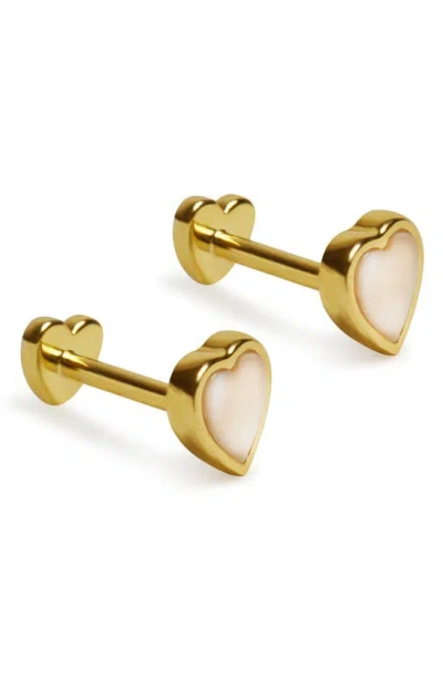Argento Vivo Sterling Silver Mother-of-pearl Flat Back Stud Earring In Gold