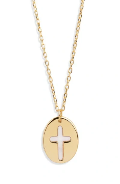 Argento Vivo Sterling Silver Mother-of-pearl Inlay Cross Pendant Necklace In Gold