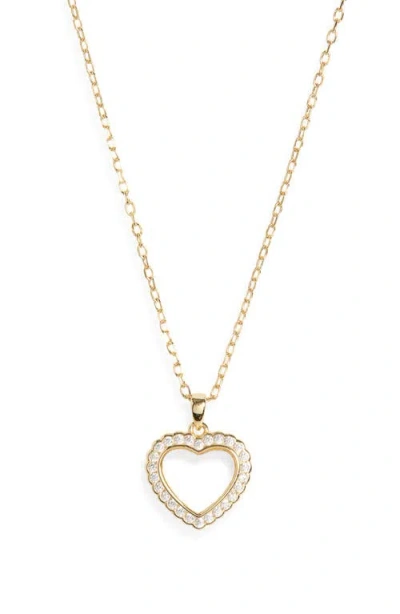 Argento Vivo Sterling Silver Mother-of-pearl Pavé Heart Pendant Necklace In Gold