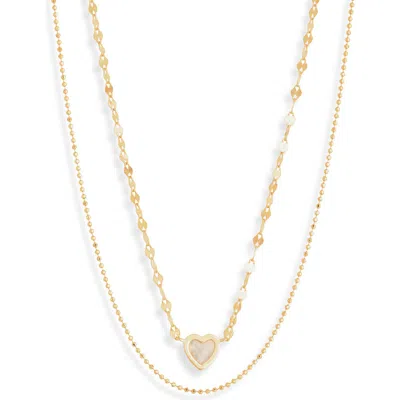 Argento Vivo Sterling Silver Mother-of-pearl Pendant & Ball Chain Layered Necklace In Gold