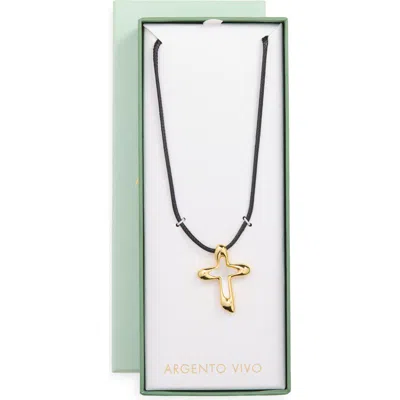 Argento Vivo Sterling Silver Mother-of-pearl Cross Pendant Cord Necklace In Gold