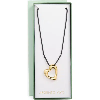Argento Vivo Sterling Silver Mother-of-pearl Heart Pendant Cord Necklace In Gold