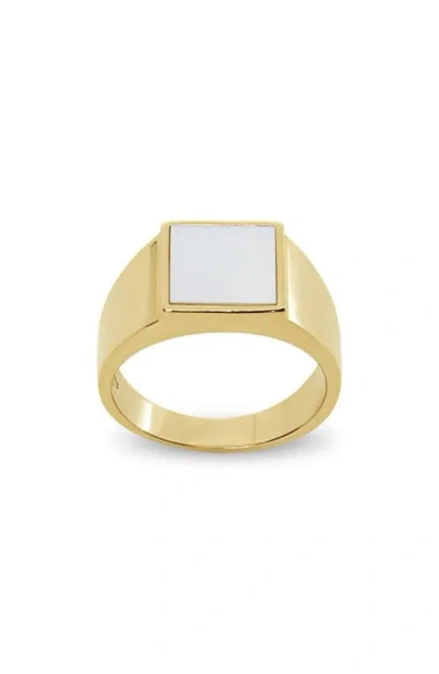 Argento Vivo Sterling Silver Mother-of-pearl Square Ring In Gold