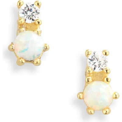 Argento Vivo Sterling Silver Opal & Cz Stud Earrings In Gold