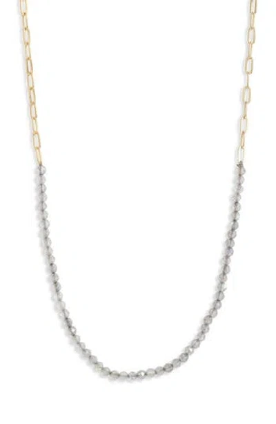 Argento Vivo Sterling Silver Paper Clip Chain & Stone Frontal Necklace In Gold/labradorite