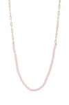 Argento Vivo Sterling Silver Paper Clip Chain & Stone Frontal Necklace In Gold/rose Quartz