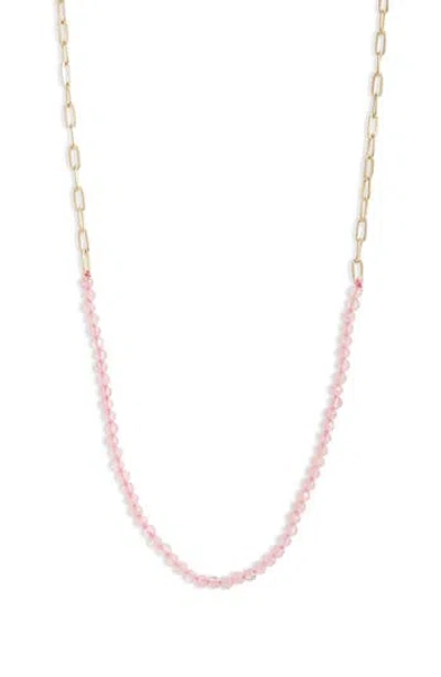 Argento Vivo Sterling Silver Paper Clip Chain & Stone Frontal Necklace In Pink