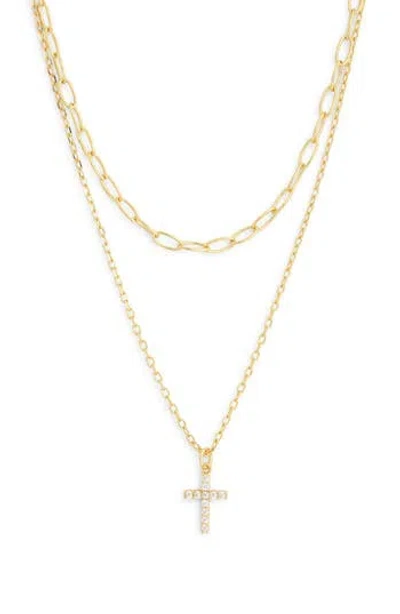 Argento Vivo Sterling Silver Paperclip Cross Layer Necklace In Gold