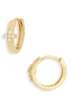 Argento Vivo Sterling Silver Pavé Cross Crystal Huggie Hoop Earrings In Gold