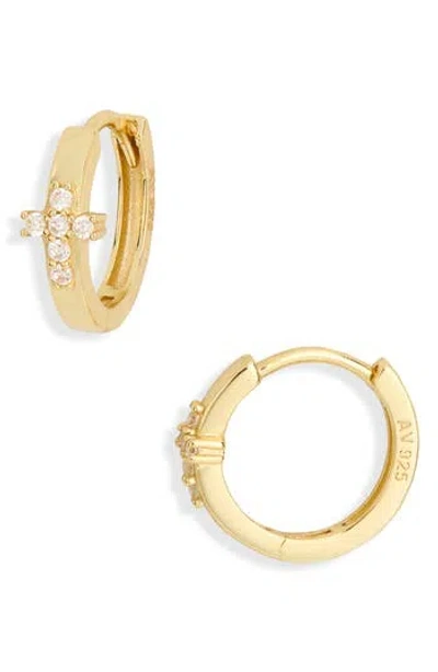Argento Vivo Sterling Silver Pavé Cross Crystal Huggie Hoop Earrings In Gold
