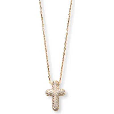Argento Vivo Sterling Silver Pavé Cubic Zirconia Cross Pendant Necklace In Gold