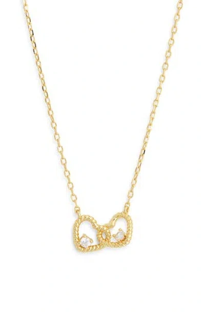Argento Vivo Sterling Silver Pavé Cubic Zirconia Entwined Hearts Pendant Necklace In Gold