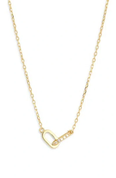Argento Vivo Sterling Silver Pavé Cubic Zirconia Interlock Pendant Necklace In Gold
