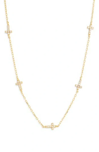 Argento Vivo Sterling Silver Pavé Cubic Zirconia Mini Cross Station Necklace In Gold