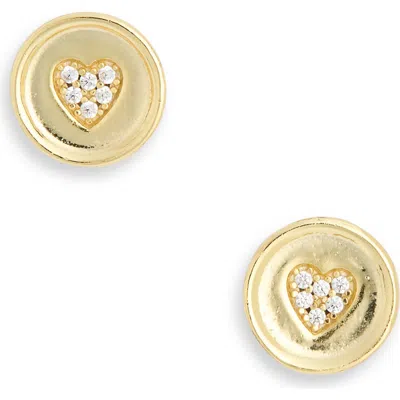 Argento Vivo Sterling Silver Pavé Heart Push Stud Earrings In Gold