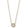 Argento Vivo Sterling Silver Pavé Mother-of-pearl Clover Pendant Necklace In Gold