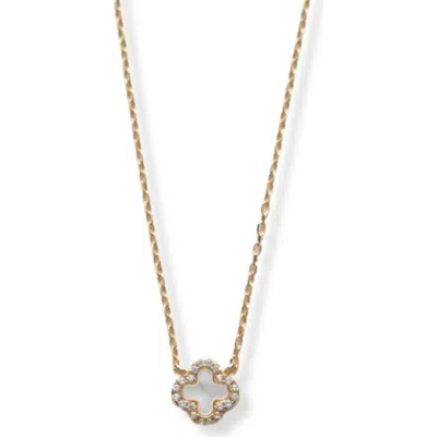 Argento Vivo Sterling Silver Pavé Mother-of-pearl Clover Pendant Necklace In Gold