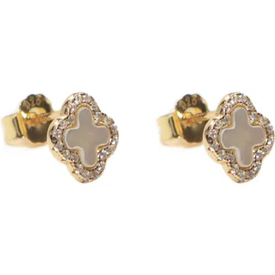 Argento Vivo Sterling Silver Pavé Mother-of-pearl Clover Stud Earrings In Gold