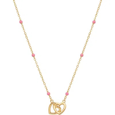 Argento Vivo Sterling Silver Pink Enamel Interlock Heart Charm Necklace In Gold