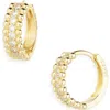 Argento Vivo Sterling Silver Beaded Cubic Zirconia Hoop Earrings In Gold