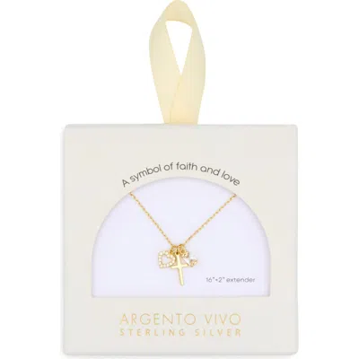 Argento Vivo Sterling Silver Sentimental Cross Pendant Necklace In Gold