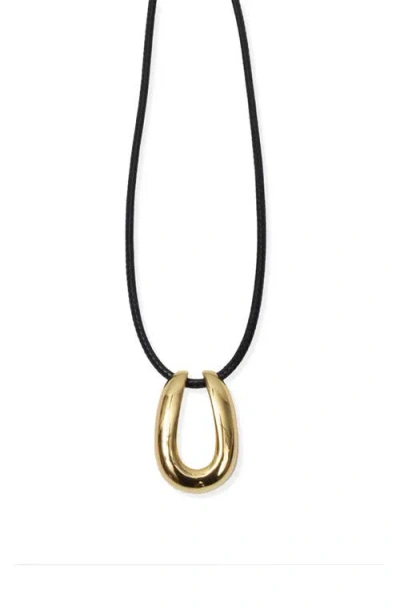Argento Vivo Sterling Silver Serena Horseshoe Pendant Cord Necklace In Gold