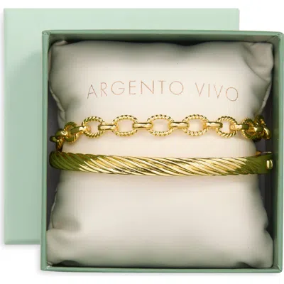 Argento Vivo Sterling Silver Set Of 2 Assorted Textured Bracelets In Gold