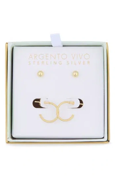Argento Vivo Sterling Silver Set Of 2 Ball Stud & Rope Huggie Hoop Earrings In Gold