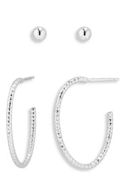 Argento Vivo Sterling Silver Set Of 2 Ball Stud & Textured Hoop Earrings