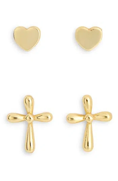 Argento Vivo Sterling Silver Set Of 2 Cross Stud Earrings In Gold