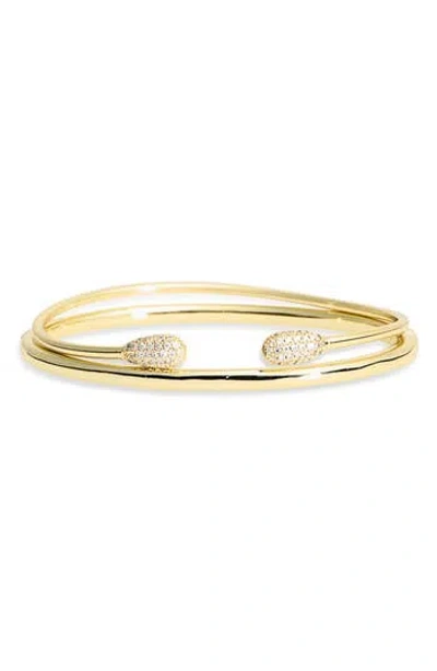 Argento Vivo Sterling Silver Set Of 2 Cuff Bangle Bracelets In Gold
