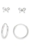 Argento Vivo Sterling Silver Set Of 2 Hoop Bow Earrings In Metallic
