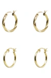 Argento Vivo Sterling Silver Set Of 2 Hoop Earrings In Gold