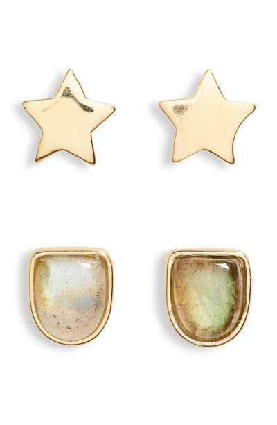 Argento Vivo Sterling Silver Set Of 2 Labradorite & Star Stud Earrings In Gold