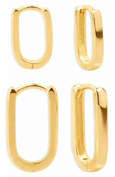 Argento Vivo Sterling Silver Set Of 2 Oblong Hoop Earrings In Gold