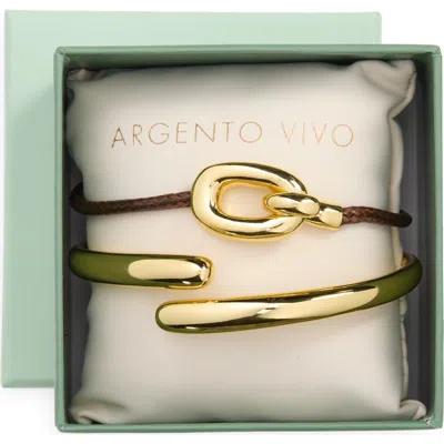 Argento Vivo Sterling Silver Set Of 2 Puffy Bypass & Cord Bracelets In Gold