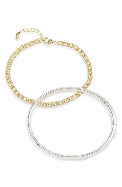 Argento Vivo Sterling Silver Set Of 2 Two-tone Bracelets In Gold