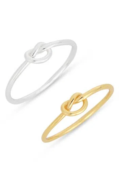 Argento Vivo Sterling Silver Set Of 2 Two-tone Knot Rings In Gold