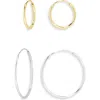Argento Vivo Sterling Silver Set Of 2 Two-tone Sterling Silver Hoop Earrings In Gold/silver
