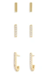 Argento Vivo Sterling Silver Set Of 3 Assorted Earrings In Gold