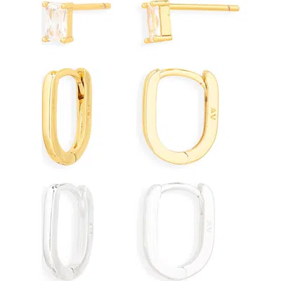 Argento Vivo Sterling Silver Set Of 3 Assorted Earrings In Gold/ Sil