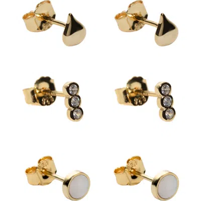 Argento Vivo Sterling Silver Set Of 3 Assorted Stud Earrings In Gold